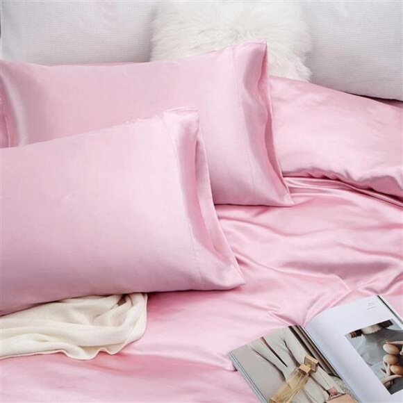 Satin Sheets Full Size Silky Soft Satin Bed Sheets Pink Sheet Set,1 Deep Pocket - Picture 5 of 7